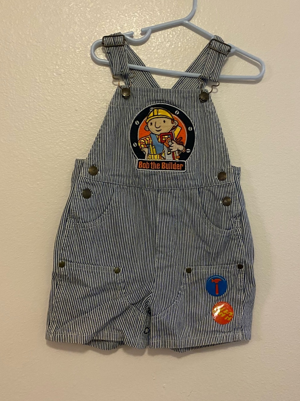 Striped Kids Overall Shorts character Bob the builder
